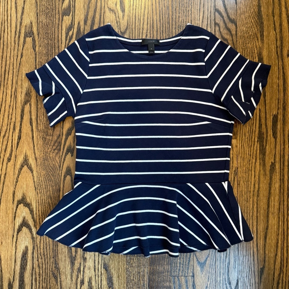 J. Crew Navy and White Striped Peplum Top - Size S
